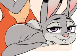 2021 anthro anthro_on_anthro anthro_penetrated anthro_penetrating anthro_penetrating_anthro azurei canid canine disney female female_penetrated fox fur grey_body grey_fur judy_hopps lagomorph leporid looking_at_viewer male male/female male_penetrating male_penetrating_female mammal nick_wilde orange_body orange_fur penetration purple_eyes rabbit red_fox sex smile zootopia