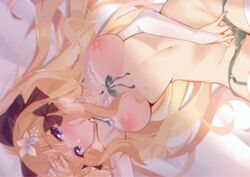 aqua_eyes black_fire blonde_hair breasts long_hair masturbation nipples panties princess_connect! saren_(princess_connect!) underwear