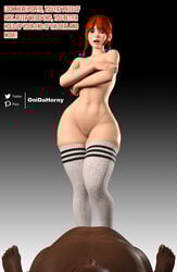 1boy 1girls 3d dark-skinned_male dark_skin english_text female interracial male onidahorny red_hair text thighhighs wendy's wendy_thomas