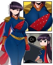 1girls alternate_breast_size big_boobs big_breasts black_hair breasts clothed crossover crossover_cosplay female female_focus hi_res hips homelander_(cosplay) huge_breasts komi-san_wa_komyushou_desu komi_shouko large_boobas long_hair massive_tits naughty_face postblue98 tadano_hitohito the_boys thick_thighs thighs tight_clothing wide_hips