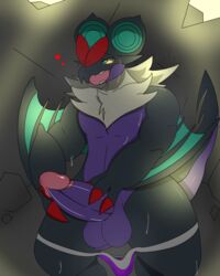 absurd_res anthro balls bodily_fluids clothing feral genitals hi_res male masturbation nintendo noivern penis petro_(artist) pokémon_(species) pokemon pokemon_(species) solo sweat underwear video_games