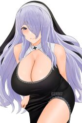 1girls alternate_costume breasts camilla_(fire_emblem) cleavage female fire_emblem fire_emblem_fates genm7 hair_over_one_eye highres large_breasts long_hair nintendo nun nun's_habit nun_outfit purple_eyes purple_hair