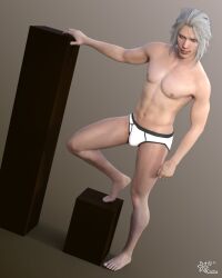 1boy 1human 1male 3d 3d_(artwork) 3d_model black_underwear blue_eyes final_fantasy final_fantasy_xv lean_body lean_muscle looking_at_viewer male male_focus male_only masculine ravus_nox_fleuret skimpy_underwear slim_male solo solo_focus solo_male square_enix thin_male twink underwear_only white_hair