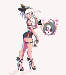 1girls allister_(pokemon) ass bea_(pokemon) big_ass bimbo blue_eyes bubble_butt dark-skinned_female dark_skin earrings feet female female_only gray_hair hair_ribbon high_heels hips human legs linkartoon nintendo onion_(pokemon) open_toe_shoes pokemon pokemon_ss shiny_skin short_hair sideboob solo stiletto_heels tan thick thick_thighs thighs upper_body very_high_heels voluptuous watermark