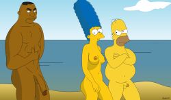 1girls 20th_century_fox 2boys beach big_penis cuckold dark-skinned_male drederick_tatum envy homer_simpson humiliated humiliation looking_at_penis marge_simpson naked netorare ntr nude_beach penis_awe penis_size_comparison penis_size_difference penis_size_humiliation small_penis small_penis_humiliation surprised surprised_expression surprised_face surprised_look the_simpsons thumbs_up trannsient yellow-skinned_female yellow-skinned_male yellow_body yellow_skin