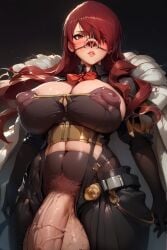 ai_generated big_ass big_breasts big_penis black_legwear bondage erza_scarlet fairy_tail futanari fuxdess hairy hairy_armpits hairy_pussy nose_hook red_hair