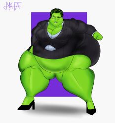 1girls bbw belly big_belly big_breasts breasts cleavage fat female glasses green_hair green_skin large_breasts marvel marvel_comics morbidly_obese mx-fa obese overweight she-hulk solo_female ssbbw thick_thighs thighs thunder_thighs wide_hips