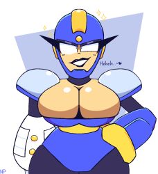 bedroom_eyes big_breasts breast_focus breasts chest_focus eyeliner flash_man genderswap_(mtf) giant_breasts hand_on_hip heart huge_boobs huge_breasts large_boobs large_breasts lipstick mega_man mega_man(classic) mega_man_2 nocklepie revealing_clothes robot robot_girl robot_master rule_63 smile suggestive_look