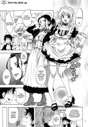 2boys 2girls big_breasts comic curvy curvy_figure english_text female maid maid_uniform male monkey_d_luffy nami nico_robin one_piece page_3 page_number right_to_left vinsmoke_sanji yu-ri_(kurione-sha)