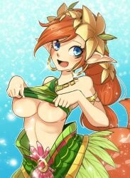 aiushtha_the_enchantress breasts deer deer_girl dota_2 nipples orange_hair smile