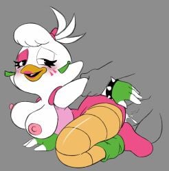 2022 balls bird black_eyes blush breasts cum cum_inside female female_focus five_nights_at_freddy's five_nights_at_freddy's:_security_breach four-pundo glamrock_chica_(fnaf) gray_background grey_background looking_back male nipples penis pink_lipstick scottgames sex sketch spiked_bracelet thick_thighs thighs white_body white_feathers