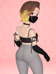 ass back_view big_ass bra brown_hair character clothes cut_hair face_mask green_hair long_gloves mask zepeto