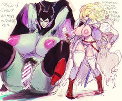 2girls anus armpit_hair arms_behind_back ass aurora_(sleeping_beauty) big_breasts blonde_hair boots breasts cape censored disney disney_princess disney_villains female female_only garter_straps green_skin hat horns large_ass large_breasts legs_up long_hair maleficent nipples princess pubic_hair pussy royalty sketch sleeping_beauty_(1959_film) sword thighhighs ukatsu_juuzou wand witch