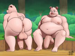 anthro anus ass balls belly big_balls big_belly big_butt big_penis digital_media_(artwork) domestic_pig duo genitals hi_res humanoid_genitalia humanoid_penis male mammal moobs navel nipples nude nude_anthro nude_male obese obese_anthro overweight overweight_anthro overweight_male penis smile suid suina sus_(pig) thick_thighs timidwithapen vein veiny_penis