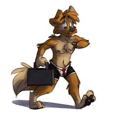 1:1 1boy anthro anthro_only belly_button biped black_eyebrows black_nose bottomwear boxer_briefs boxers boxers_(clothing) brown_body brown_eyes brown_fur bulge canid canine canis clothed cute dog_tail domestic_dog fluffy_tail formal_clothes fur furry furry_tail looking_down male male_focus male_only mammal matt_riskely multicolored_fur nipples pawpads paws pecs red_tie source_request suitcase surprised tagme tail tie tinydeerguy topless tuxedo_underwear walking watch watching