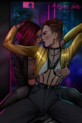 2girls aurore_cassel cyberpunk_2077 female female_only marikoneko marikoneko0 v_(cyberpunk_2077) valerie_(cyberpunk_2077) yuri