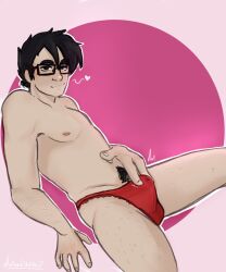 1boy crossdressing gay gideon_gordon_graves glasses heart lingerie male_in_lingerie manly_crossdresser panties ratsnacksketchies red_panties scott_pilgrim scott_pilgrim_takes_off solo solo_male suggestive