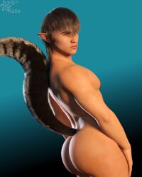 1boy 1male 3d 3d_(artwork) 3d_model brown_eyes brown_hair bushy_tail caked_up hybrid kazuworks lycanthrope male male_focus male_only masculine oc original original_character plump_ass solo solo_focus solo_male