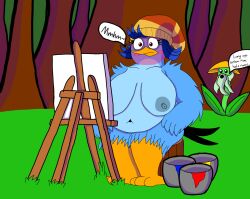 angry_birds angry_birds_stella big_belly blush erect_nipples hyper_breasts paint_bucket painting sauceycraft shocked_expression thick thick_thighs willow_(angry_birds)