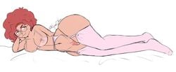 1girls big_breasts big_breasts fhs fhsz3r0 fnafhs fnafhs_z3ro lana_(fnafhs) laying_down looking_at_viewer milf red_eyes red_hair sole_female teacher