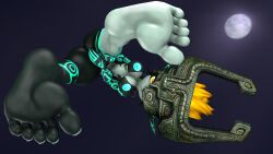 3d_(artwork) areola armor barefoot big_breasts breasts covering covering_crotch digital_media_(artwork) feet female floating flying foot_fetish foot_focus headgear helmet hi_res humanoid imp jade4ink light looking_at_viewer midna moon moonlight nails nintendo nipples nude soles solo source_filmmaker teasing teasing_with_feet the_legend_of_zelda thick_thighs toes twilight_princess