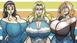 3girls abs big_ass big_breasts black_hair bleach blonde_hair blue_eyes breasts brown_eyes cleavage cleavage_cutout company_connection crossover dressed female female_only lipstick looking_at_viewer makeup massive_breasts matsumoto_rangiku mature_female mature_woman milf mister_feelgood mole mole_under_mouth naruto naruto_(series) naruto_shippuden nico_robin ninja ninja_outfit one_piece pierrot_(company) post-timeskip short_hair shounen_jump shueisha sunglasses_on_head sweater thick_thighs thighs tight_clothing toned toned_female torn_jeans trait_connection tsunade twintails voluptuous voluptuous_female weekly_shonen_jump