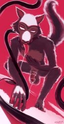 2024 anthro balls beastars bent_over big_balls big_penis bodily_fluids canid canine canis chastity_cage chastity_device claws collar crouching cum cum_drip cum_on_ground cum_string dripping drooling eyebrows fur genital_fluids genitals hi_res humanoid_genitalia humanoid_penis leash legoshi_(beastars) looking_at_viewer male mammal nude open_mouth open_smile penis plantigrade red_background saliva scar sidekick signature simple_background smile solo teeth tongue tongue_out tuft white_eyes wolf