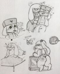 absurd_res anthro apology apron ass bed big_penis blush bodily_fluids cave_story clothing cross-popping_vein cute_expression dream duo furniture genitals hat headgear headwear heart hi_res huge_cock hyper hyper_genitalia hyper_penis jack_(cave_story) king_(cave_story) kissing lagomorph leporid male male/male mammal mimiga nicalis oven penis rabbit scut_tail sketch sketch_page spank_marks spanking_marks spatula stove sweat swirls thong thought_bubble throbbing_penis tools underwear video_games waking_up zlut385