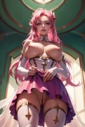 ai_generated breasts choker day daytime detailed female female_only from_below hair_ornament hi_res highres human indoors kai'sa large_breasts league_of_legends league_of_legends:_wild_rift light-skinned_female light_skin long_hair ngngyoo nipples no_bra no_panties pink_eyes pink_hair pussy realistic riot_games skirt skirt_lift stable_diffusion star_guardian_kai'sa star_guardian_series thigh_highs uncensored