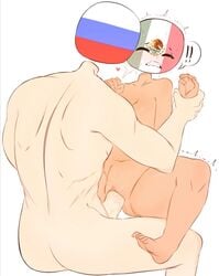 1boy 1girls areolae arm_grab big_breasts blush breasts clenched_teeth closed_eyes completely_nude countryhumans countryhumans_girl crying duo eye_closed female flawsy heart heart_emote huge_breasts humanoid humanoid_penis larger_male light-skinned_male light_skin male mexico_(countryhumans) muscular_male pale_skin penis pussy_juice russia_(countryhumans) sex straight straight_sex sweat sweatdrop tan tears uncensored vagina vaginal_penetration wavy_mouth