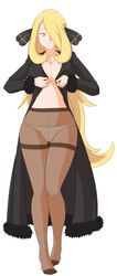 1girls blonde_hair breasts caisama champion cleavage cynthia_(pokemon) female_only huge_breasts human large_breasts long_hair nintendo pokemon pokemon_dppt solo solo_female yellow_eyes