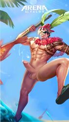 1boy abs arena_of_valor erect_nipples erection fish legs_apart lei lu_bu male_only pecs sunglasses tagme tattoos