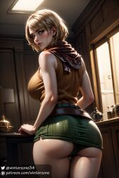 ai_generated ashley_graham ashley_graham_(ella_freya) big_ass big_butt blonde_hair cameltoe female female_focus female_only from_behind looking_at_viewer looking_back panties resident_evil resident_evil_4 resident_evil_4_remake short_hair skin_tight skirt skirt_lift stable_diffusion thick_thighs winterzone