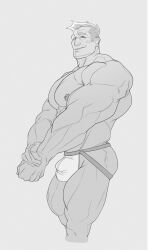 1boy bara barazoku big_bulge bulge gay huge_bulge jockstrap male male_focus male_nipples male_only manly muscular_male nipple_piercing nipples penis_outline puppynolan solo solo_male underwear yaoi