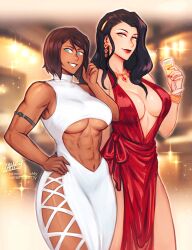 2020s 2024 2girls abs abs_window alcohol armband artist_signature asami_sato athletic_female avatar_legends bare_arms bare_legs bare_shoulders big_breasts black_hair blue_eyes bob_cut boob_window brown_hair canon_couple champagne champagne_glass chocolate_and_vanilla cleavage clothed clothing cocktail_dress color confident couple curvy dark-skinned_female dark_skin date date_night dress drink earrings fancy_clothing fancy_dress female female_focus female_only female_protagonist full_body girlfriends green_hair hair_clip hand_on_hip hi_res iahfy jewelry korra large_breasts light-skinned_female light_skin long_hair looking_at_viewer muscular muscular_female necklace nonbender party patreon_username perky_breasts playing_with_hair plunging_neckline red_dress red_fingernails red_nail_polish rich_girl short_hair side_slit six_pack size_difference smile solo_female standing tall_female the_avatar the_legend_of_korra thick_thighs thin_waist three-quarter_portrait tomboy toned_female twitter_username underboob walking water_tribe wavy_hair white_dress wide_hips