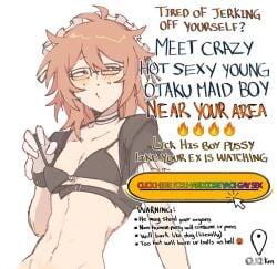 advertisement crazy crossdressing_male cryptid ginger ginger_hair glasses maid maid_bikini maid_outfit male_maid meme messy_hair monster_boy non_human non_human_genitalia pussy randal_ivory randals_friends ranfren