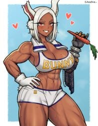 1girls abs athletic_female big_breasts blush bunny_ears bunny_girl bunny_tail cheekie0 clothed clothing color dark-skinned_female dark_skin female female_focus female_only fit_female gloves gym_clothes hi_res large_breasts long_hair miruko muscles muscular muscular_arms muscular_female muscular_legs muscular_thighs my_hero_academia red_eyes rumi_usagiyama slim_waist smile solo solo_female superheroine sweat tagme thick_thighs white_hair wide_hips