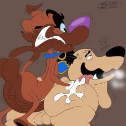 anthro anthro_on_anthro balls big_ass big_butt big_penis blastprocessing16 bubble_ass bubble_butt canine canine gay_sex great_dane hanna-barbera hi_res huge_cock muttley original_character sex shaking shaking_butt teeth text tongue_out wacky_races