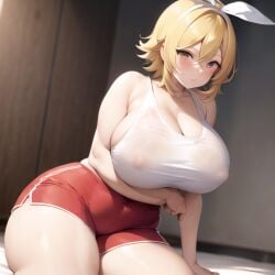 1girls ai_generated apakaber big_ass big_breasts big_butt big_hips big_thighs blonde_hair breasts bubble_butt erect_nipples female_only hips huge_ass huge_breasts huge_butt kagamine_rin nipple_bulge nipples_visible_through_clothing short_hair shorts sitting slim_waist tank_top thick_thighs tight_clothing vocaloid white_skin wide_hips