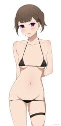 1girls absurd_res absurdres accurate_art_style arms_behind_back ass bare_arms bare_legs bare_midriff bare_shoulders bare_thighs belly belly_button blush breasts brown_hair collarbone coro_fae female female_focus female_only groin high_resolution highres kaguya-sama_wa_kokurasetai_~tensai-tachi_no_renai_zunousen~ legs light_skin looking_at_viewer maki_shijo navel nude official_style purple_eyes pussy_bulge schoolgirl short_hair shoulders simple_background simple_shading slender_waist slim_waist small_breasts solo standing student teenager thighs thin_waist v-line white_background