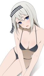 1girls absurd_res absurdres accurate_art_style anime_style bare_arms bare_legs bare_midriff bare_shoulders bare_thighs belly belly_button black_bikini black_bra black_swimsuit blue_eyes blush cleavage collarbone coro_fae female female_focus female_only groin hair_ornament high_resolution highres kaguya-sama_wa_kokurasetai_~tensai-tachi_no_renai_zunousen~ legs light_skin looking_at_viewer navel nude official_style petite petite_body petite_breasts petite_female schoolgirl shirogane_kei silver_hair simple_background simple_shading sitting slender_waist slim_waist small_breasts smile solo string_bikini student teenager thighs thin_waist tilted_head v-line white_background white_hair