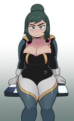 1girls angeliccmadness arttmadness big_breasts blush boku_no_hero_academia breasts cape cleavage female female_only front_view green_eyes green_hair hero_outfit_(mha) inko_midoriya long_hair looking_at_viewer mature_female milf my_hero_academia ponytail smooth_skin thick_thighs tied_hair