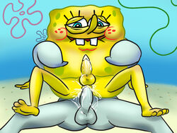 2boys anal blush cephalopod cum gay male male_only nude octopodiform octopus penis sea_sponge smooth_skin spongebob_squarepants spongebob_squarepants_(character) squidward_tentacles