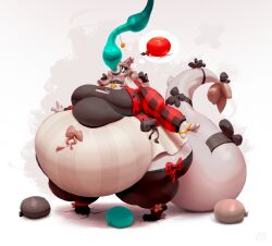 3_toes 4_fingers accessories balloons big_eyelashes choker clothed female floor_cracks forced_feeding huge_breasts huge_hips hyper_belly hyper_tail hyper_thighs inflation miluinaoxie tagme white_background