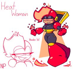 big_breasts blush blush_lines breast_focus breasts capcom chest_focus clothed cute fire fire_hair flames genderswap_(mtf) heat_man high huge_boobs huge_breasts massive_breasts mega_man mega_man(classic) mega_man_2 nocklepie pyrokinesis robot robot_girl robot_master rule_63