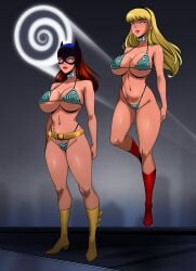 barbara_gordon bare_legs batgirl belt bikini blonde_hair boots breasts cleavage collar dc dc_comics expressionless female female_only femsub floating hairband huge_breasts hypnosis hypnotic_accessory kara_zor-el large_breasts legs mask midriff mind_control multiple_females multiple_girls multiple_subs navel night red_hair shinzu031 spiral_eyes supergirl superhero superheroine superman_(series)