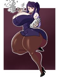 1girls ass bartender big_ass big_breasts breasts bubble_ass busty butt cigarette clothed_female clothing curves curvy_female drawing fat_ass female full_body fully_clothed heels huge_breasts jill_stingray julianne_stingray purple_hair red_eyes smoke smoking smoking_cigarette solo solo_female stockings tagme thick thick_ass thick_thighs untold_glitch va-11_hall-a