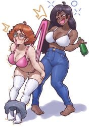 bottle bra breasts crying crying_with_eyes_open dark-skinned_female drunk_female femdom forced_orgasm funny hilarious interracial lesdom red_hair redhead_female sk1sch wedgie yuri