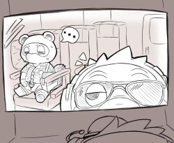 2025 96panda absurd_res animal_crossing anthro avian balls biped bird blush bodily_fluids bottomwear canid canine clothing columbid dodo duo electronics ellipsis eyewear flaccid genitals headphones hi_res kemono male mammal micropenis nintendo penis raccoon_dog recently_extinct_species shirt shorts sitting slightly_chubby small_penis sunglasses sweat tanuki tom_nook_(animal_crossing) topwear wilbur_(animal_crossing)