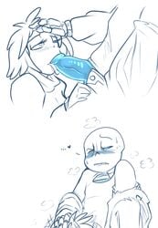 blowjob blue_penis eye_contact fellatio female frisk grabbing_head kayla-na lightsaber_dick male male/female penis sans straight undertale